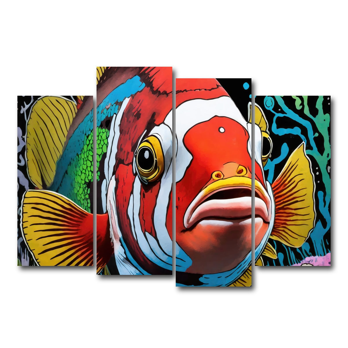 AUTO-MOCKUP WHITE | clown fish graffiti | 4 Piece | Gallery Wrap Canvas | group=4_normal