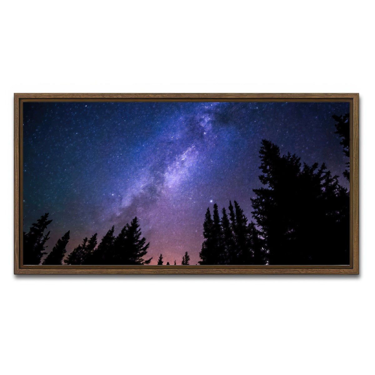 AUTO-MOCKUP WHITE | conifers reaching to milky way | 1 Piece | Walnut Framed Canvas | group=2x1