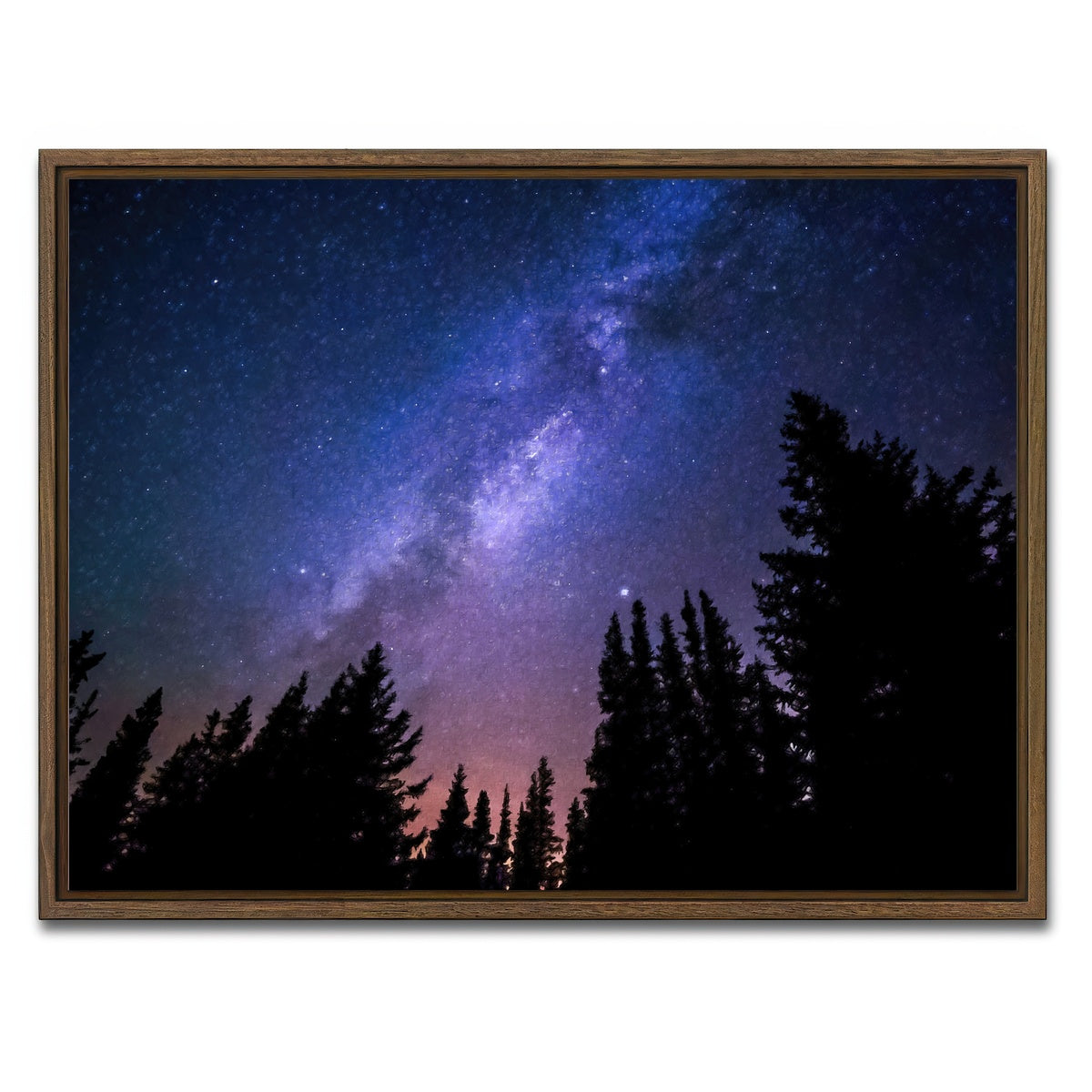 AUTO-MOCKUP WHITE | conifers reaching to milky way | 1 Piece | Walnut Framed Canvas | group=4x3