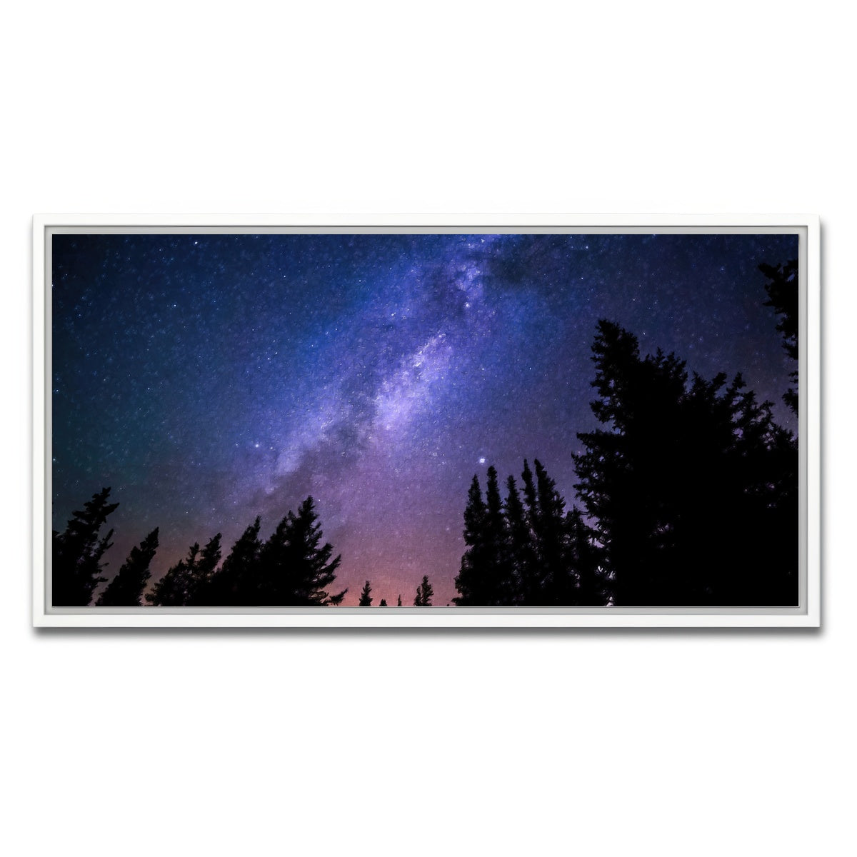AUTO-MOCKUP WHITE | conifers reaching to milky way | 1 Piece | White Framed Canvas | group=2x1