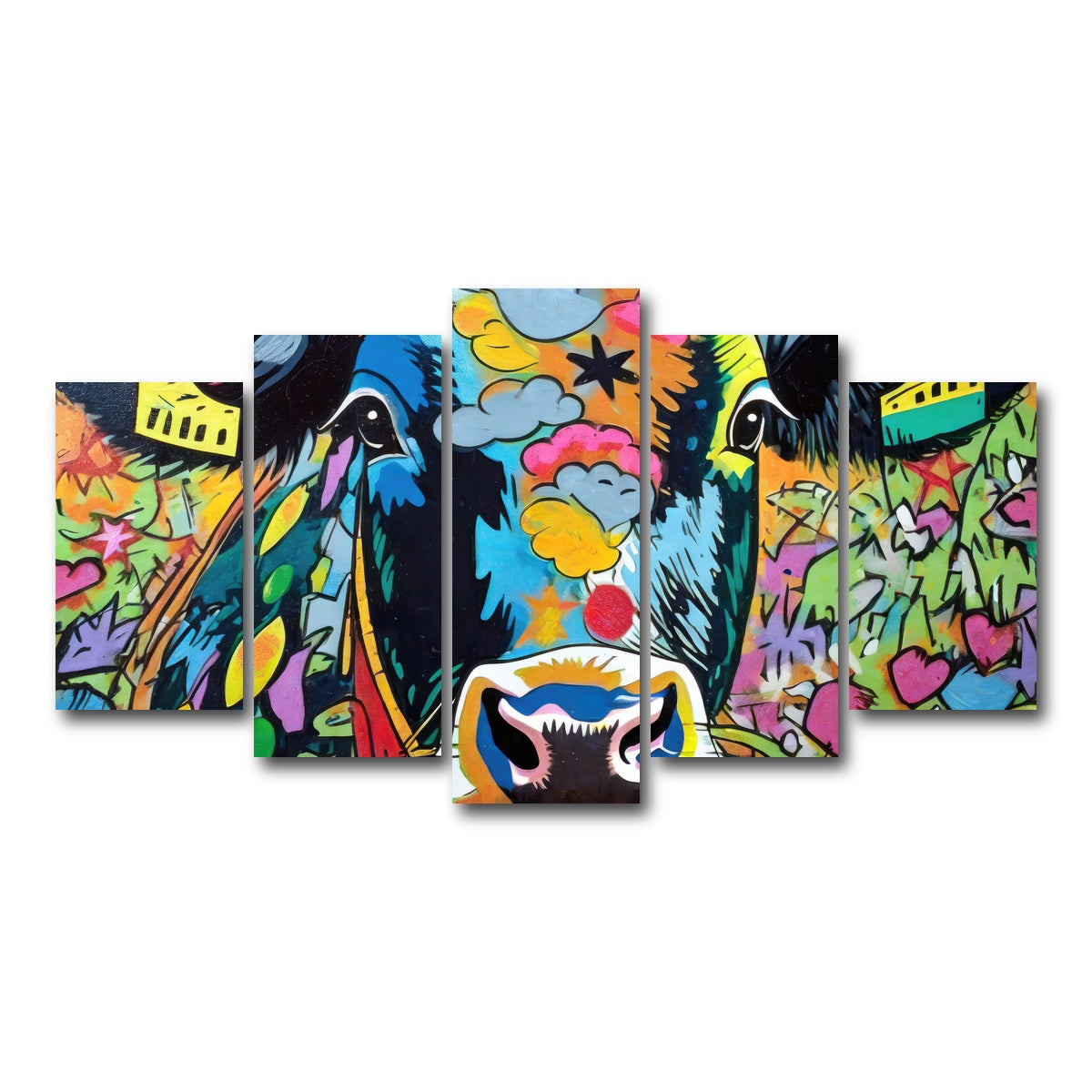 AUTO-MOCKUP WHITE | cow graffiti | 5 Piece | Gallery Wrap Canvas | group=5_normal