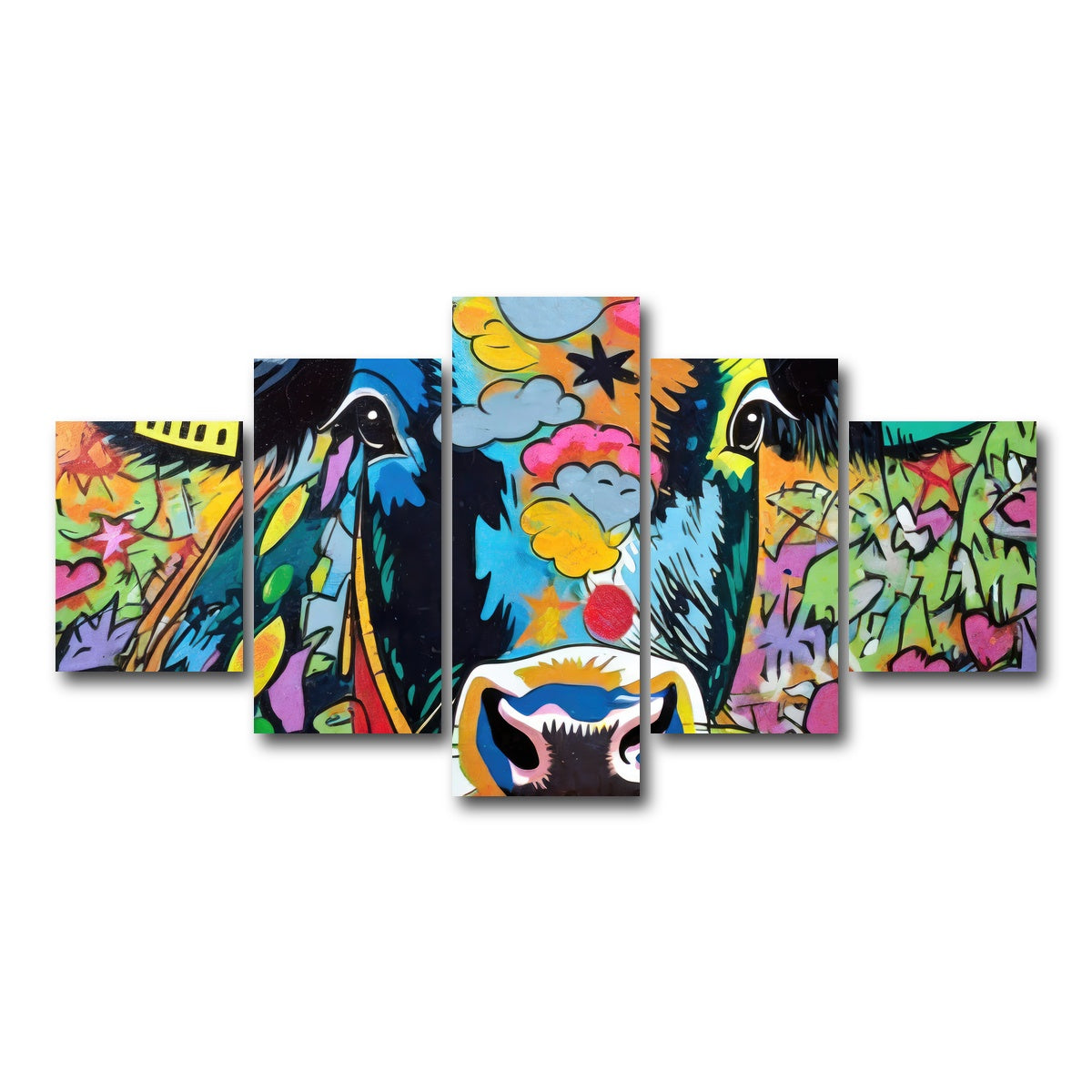 AUTO-MOCKUP WHITE | cow graffiti | 5 Piece | Gallery Wrap Canvas | group=5_short