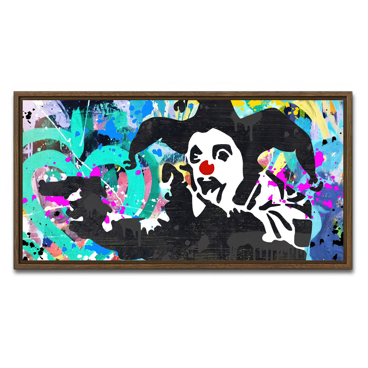 AUTO-MOCKUP WHITE | crazy clown | 1 Piece | Walnut Framed Canvas | group=2x1