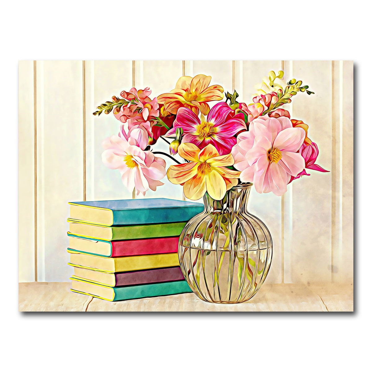 AUTO-MOCKUP WHITE | dahlias and colorful books | 1 Piece | Gallery Wrap Canvas | group=4x3