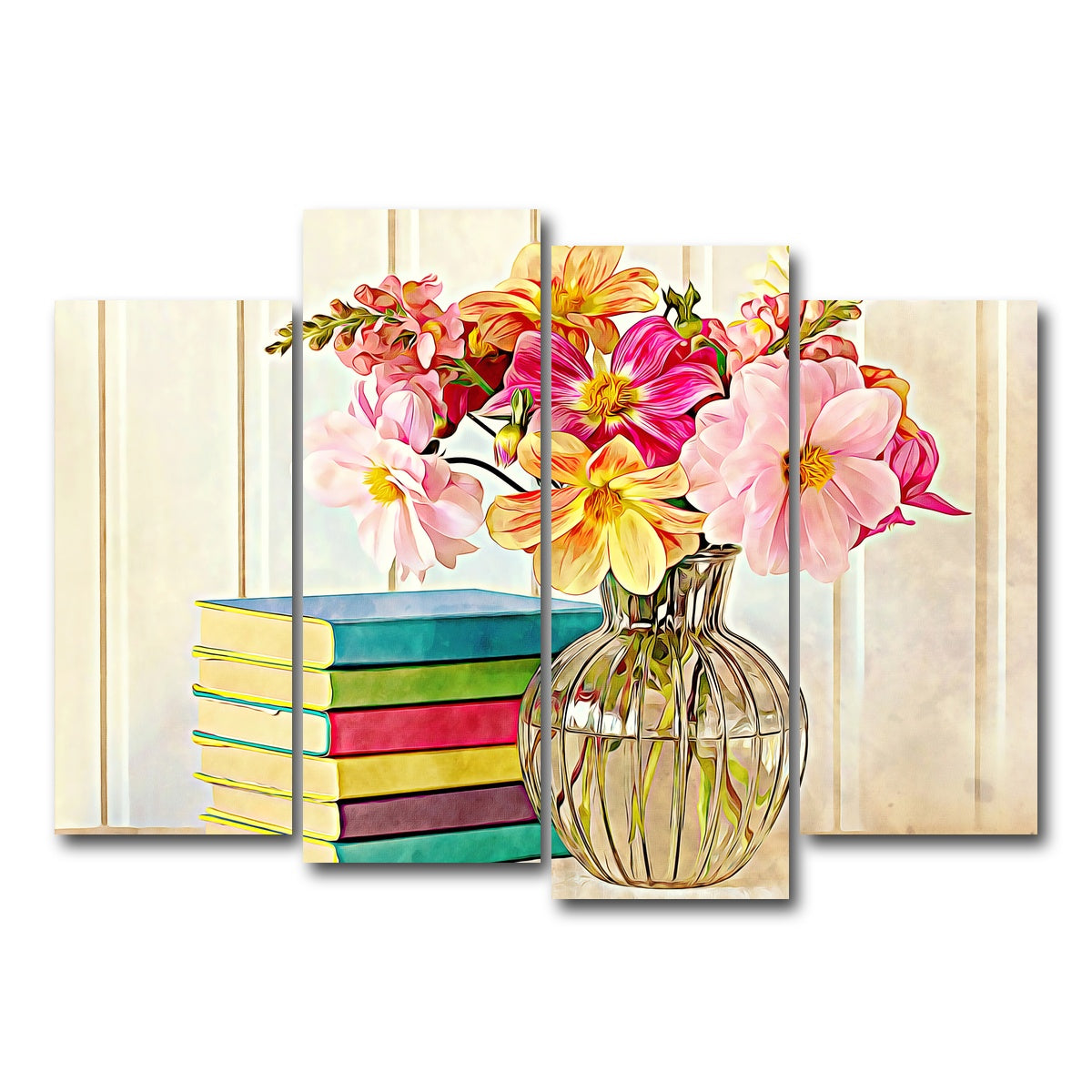 AUTO-MOCKUP WHITE | dahlias and colorful books | 4 Piece | Gallery Wrap Canvas | group=4_normal
