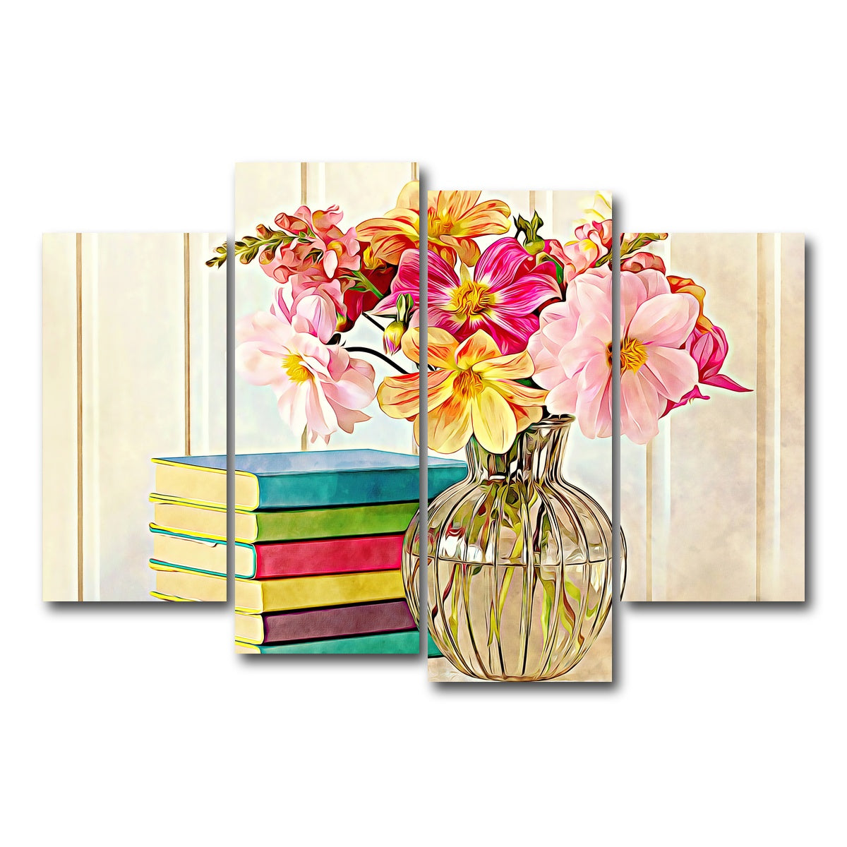 AUTO-MOCKUP WHITE | dahlias and colorful books | 4 Piece | Gallery Wrap Canvas | group=4_short