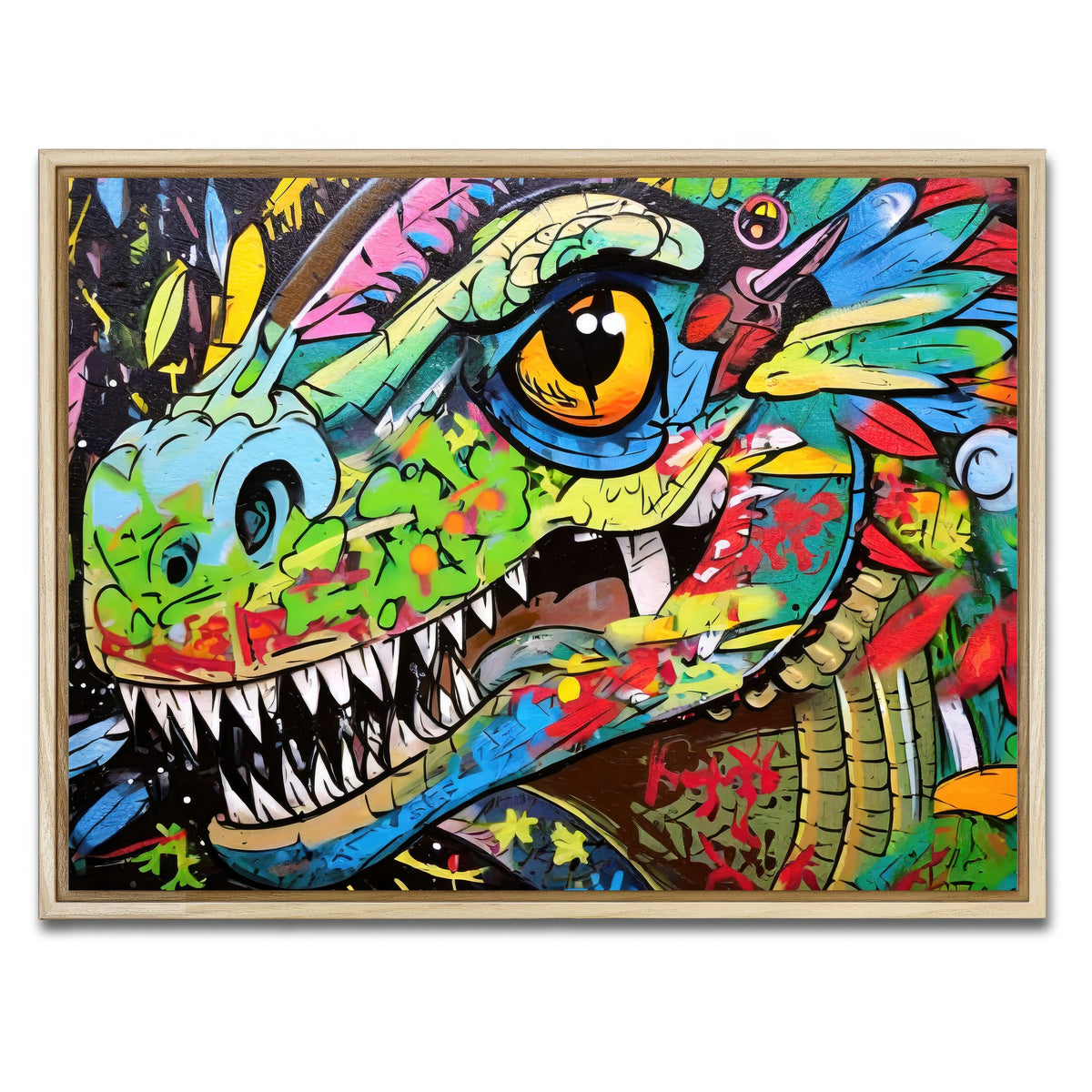 AUTO-MOCKUP WHITE | dinosaur graffiti | 1 Piece | Natural Framed Canvas | group=4x3