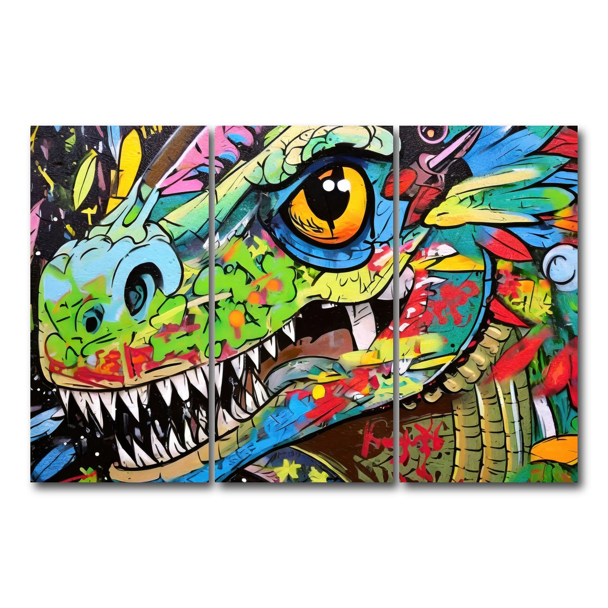 AUTO-MOCKUP WHITE | dinosaur graffiti | 3 Piece | Gallery Wrap Canvas | group=12x24