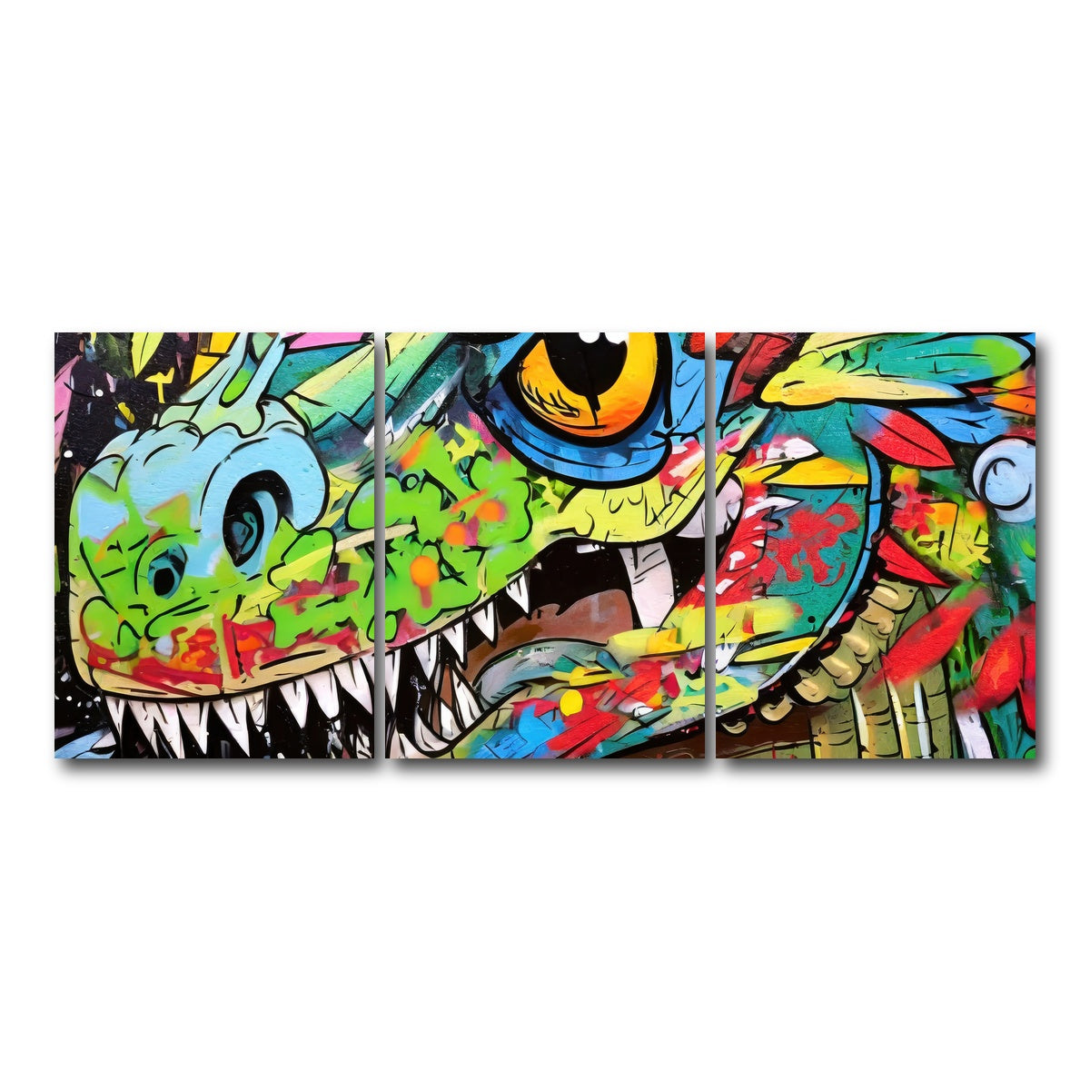 AUTO-MOCKUP WHITE | dinosaur graffiti | 3 Piece | Gallery Wrap Canvas | group=18x24