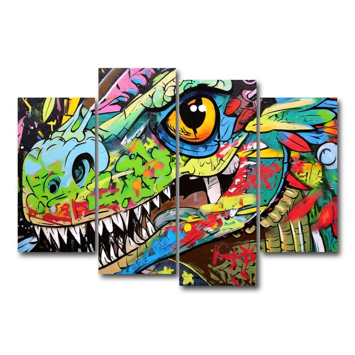 AUTO-MOCKUP WHITE | dinosaur graffiti | 4 Piece | Gallery Wrap Canvas | group=4_short