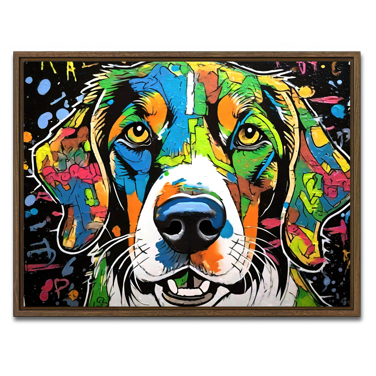 AUTO-MOCKUP WHITE | dog graffiti | 1 Piece | Walnut Framed Canvas | group=4x3
