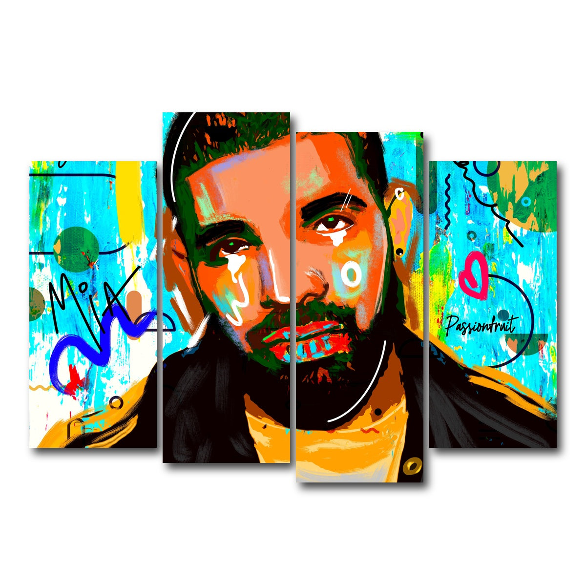 AUTO-MOCKUP WHITE | drake Graffiti | 4 Piece | Gallery Wrap Canvas | group=4_normal