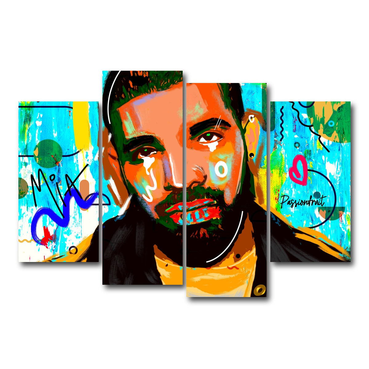 AUTO-MOCKUP WHITE | drake Graffiti | 4 Piece | Gallery Wrap Canvas | group=4_short