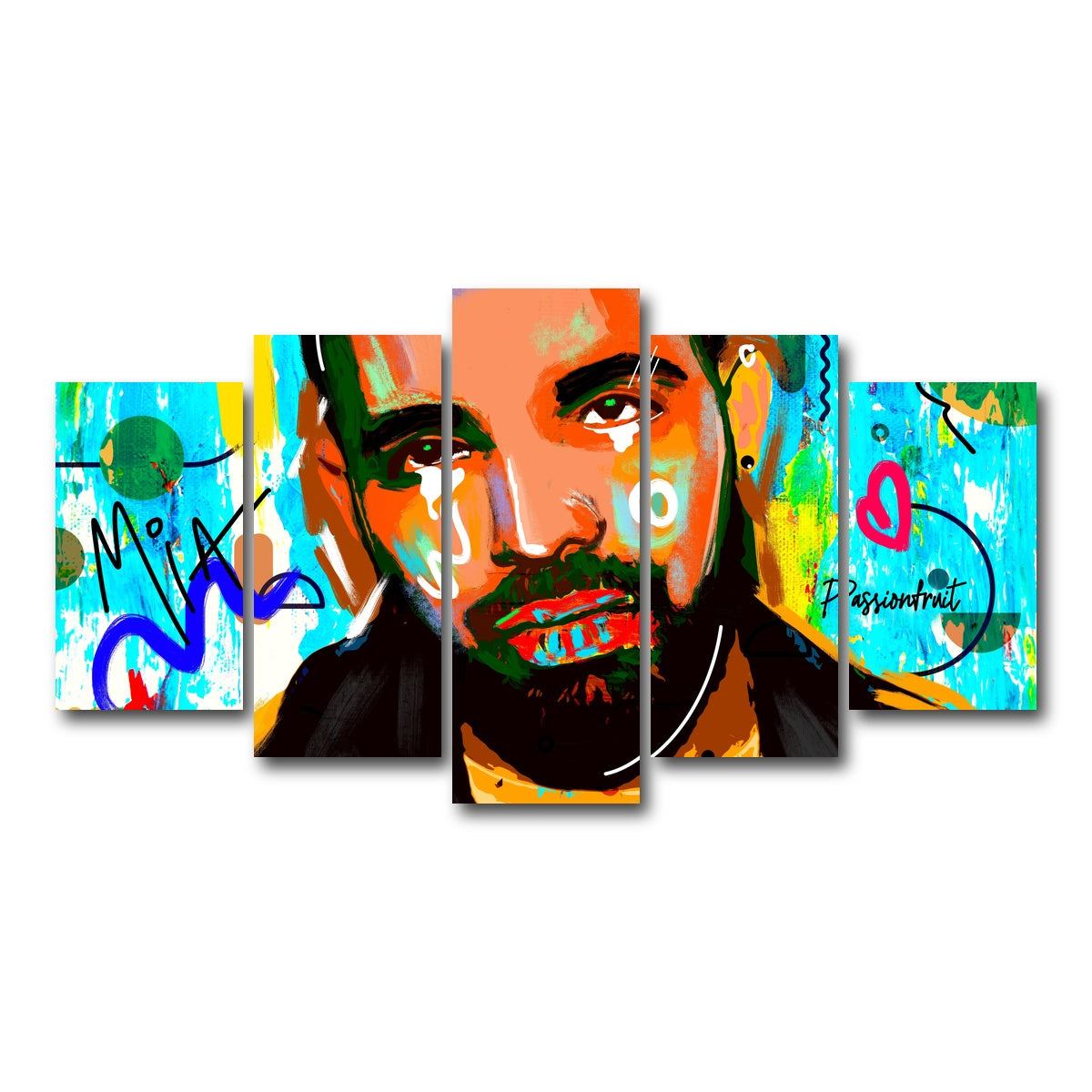 AUTO-MOCKUP WHITE | drake Graffiti | 5 Piece | Gallery Wrap Canvas | group=5_normal