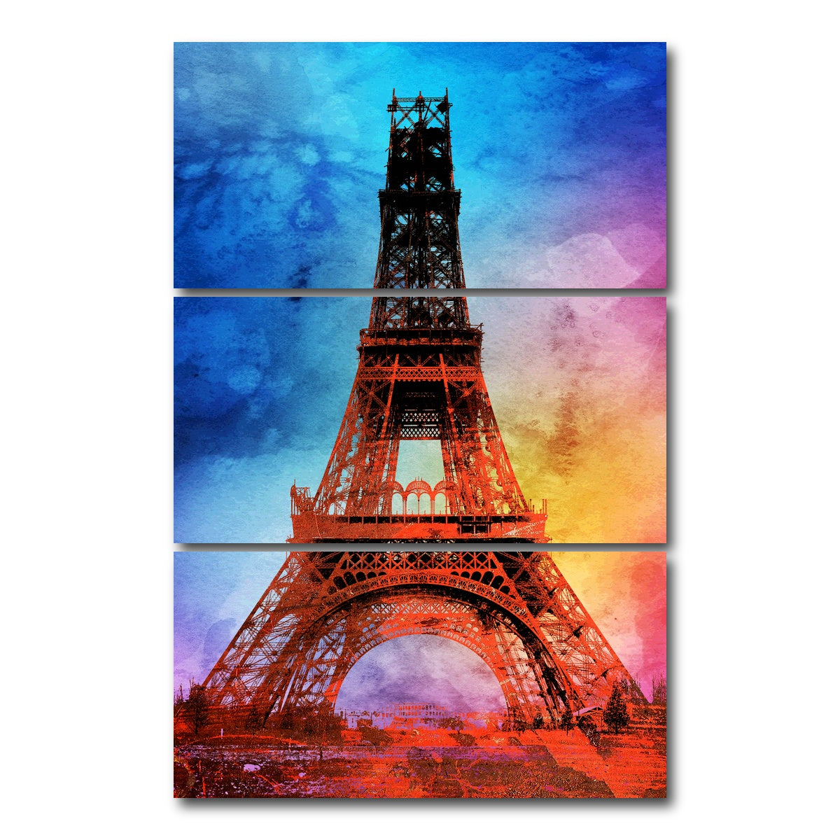 AUTO-MOCKUP WHITE | eiffel tower color splash | 3 Piece | Gallery Wrap Canvas | group=12x24_stacked