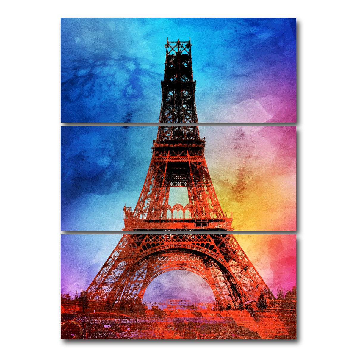AUTO-MOCKUP WHITE | eiffel tower color splash | 3 Piece | Gallery Wrap Canvas | group=8x18_stacked