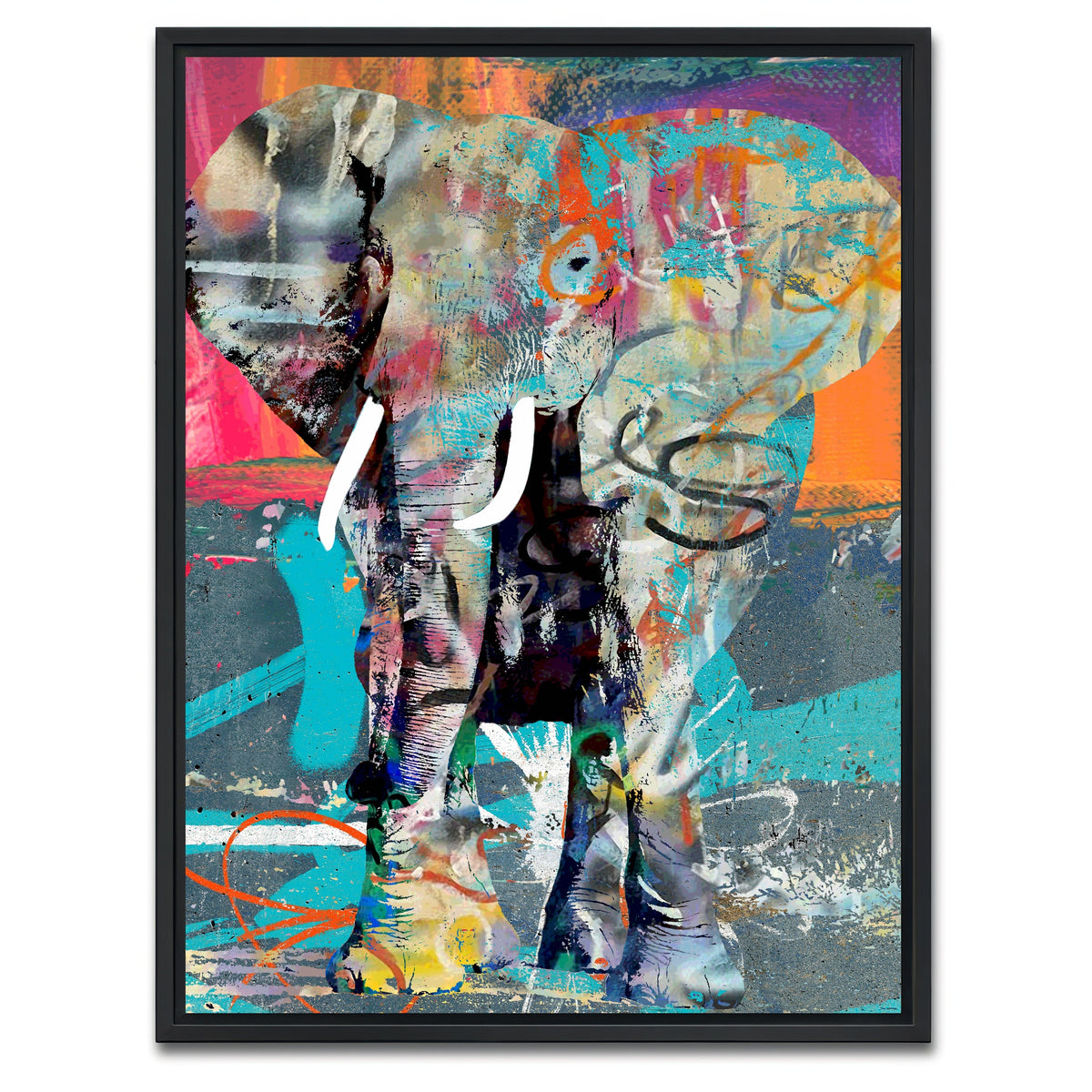 AUTO-MOCKUP WHITE | elephant graffiti | 1 Piece | Black Framed Canvas | group=3x4