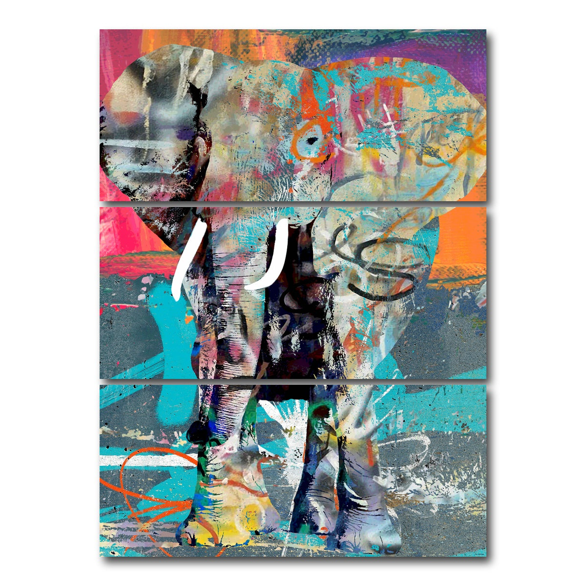 AUTO-MOCKUP WHITE | elephant graffiti | 3 Piece | Gallery Wrap Canvas | group=8x18_stacked