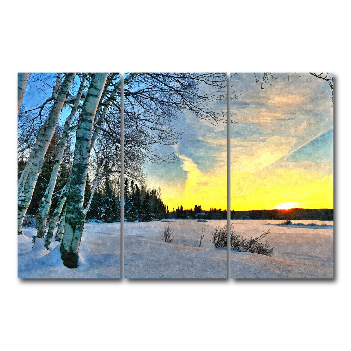 AUTO-MOCKUP WHITE | end of a winter's day | 3 Piece | Gallery Wrap Canvas | group=12x24
