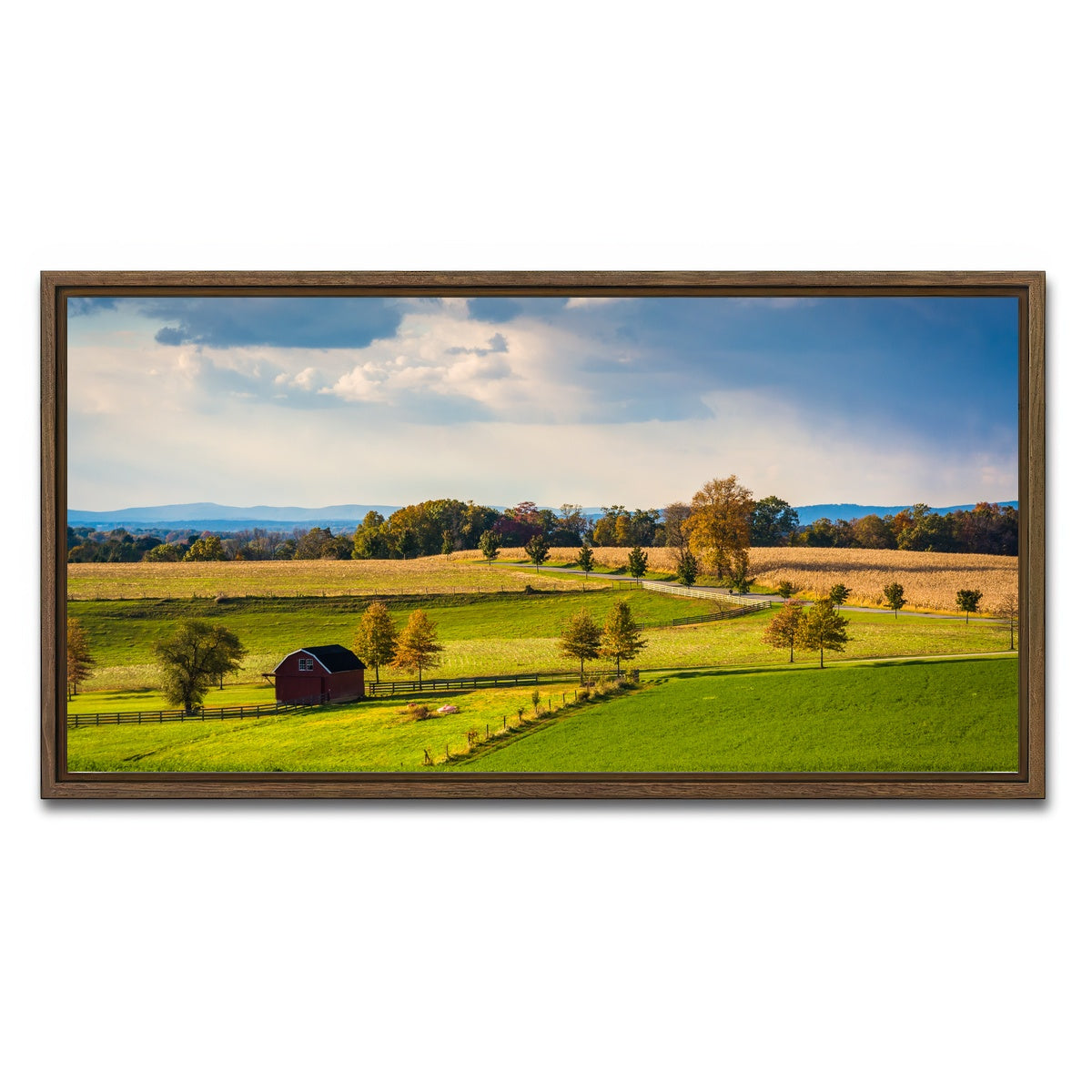 AUTO-MOCKUP WHITE | fields and hills in York County | 1 Piece | Walnut Framed Canvas | group=2x1
