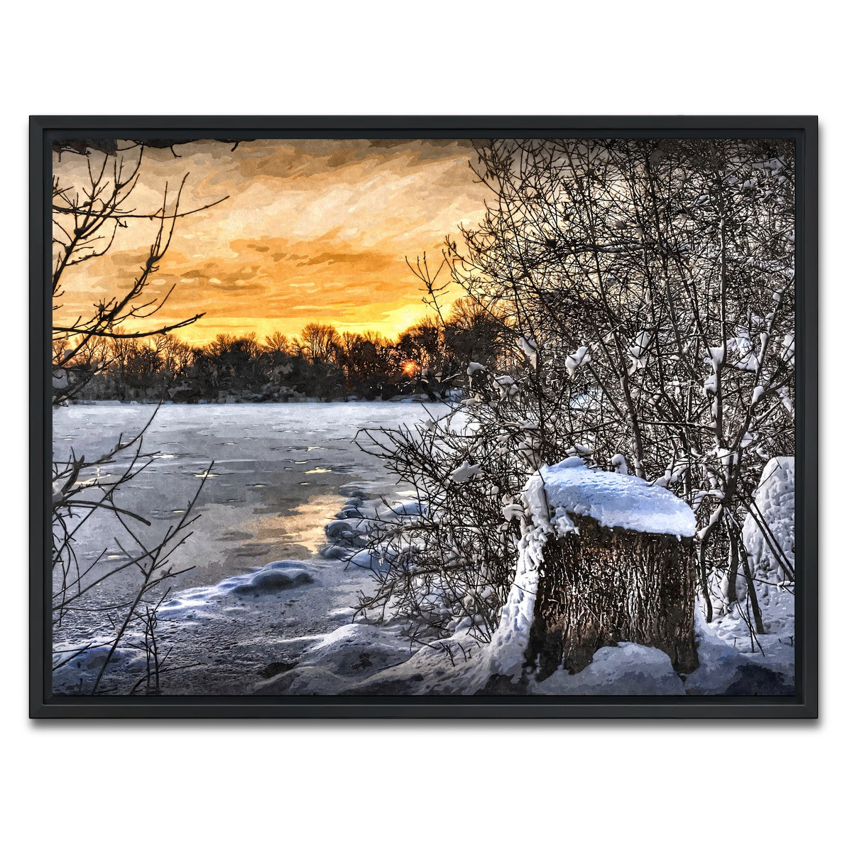 AUTO-MOCKUP WHITE | frozen lake at sunset | 1 Piece | Black Framed Canvas | group=4x3