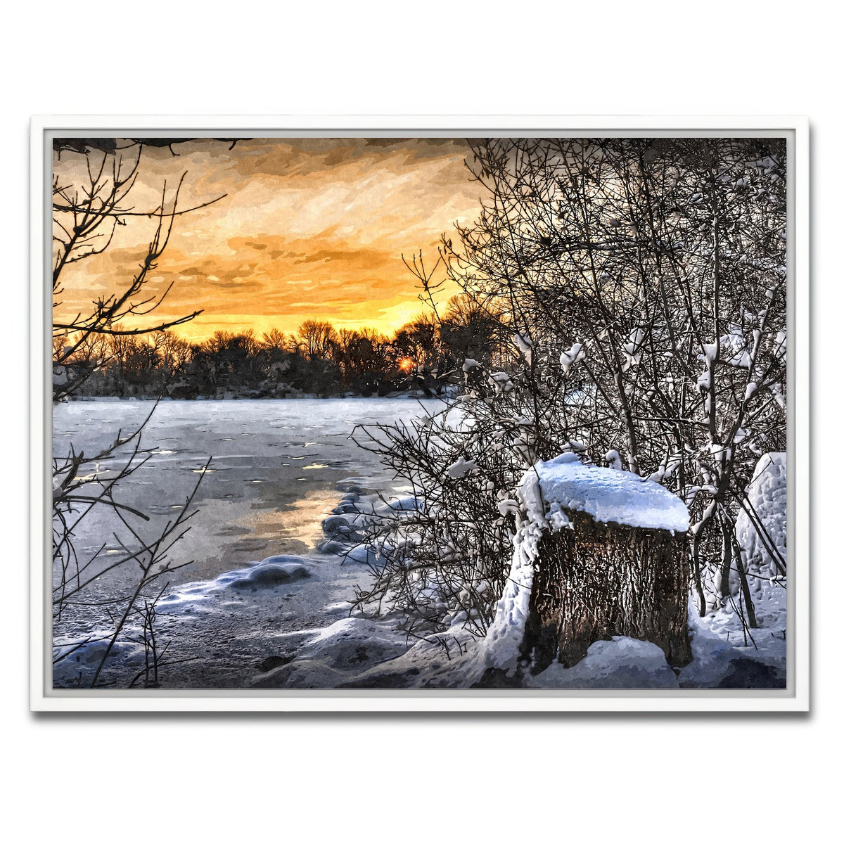 AUTO-MOCKUP WHITE | frozen lake at sunset | 1 Piece | White Framed Canvas | group=4x3