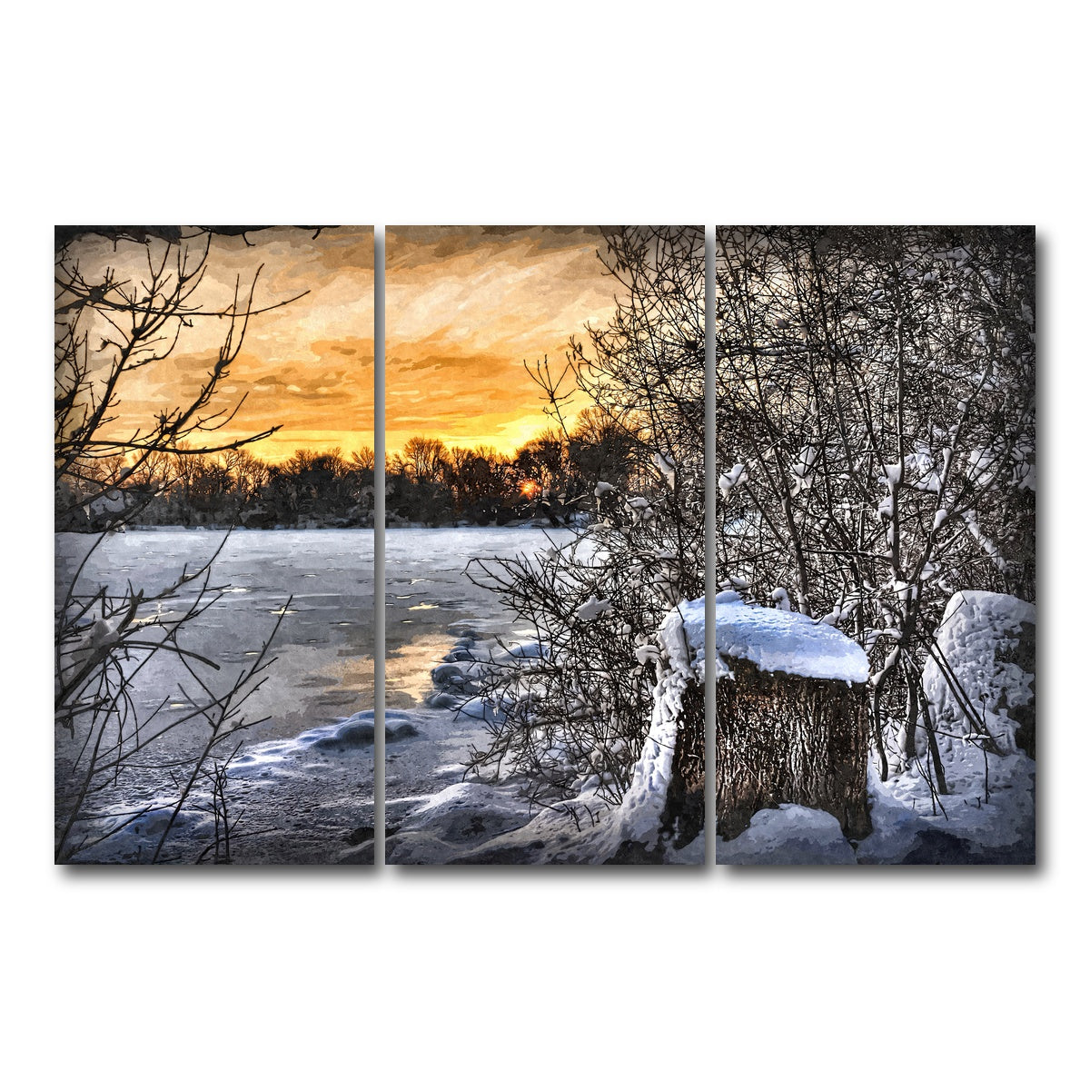 AUTO-MOCKUP WHITE | frozen lake at sunset | 3 Piece | Gallery Wrap Canvas | group=12x24