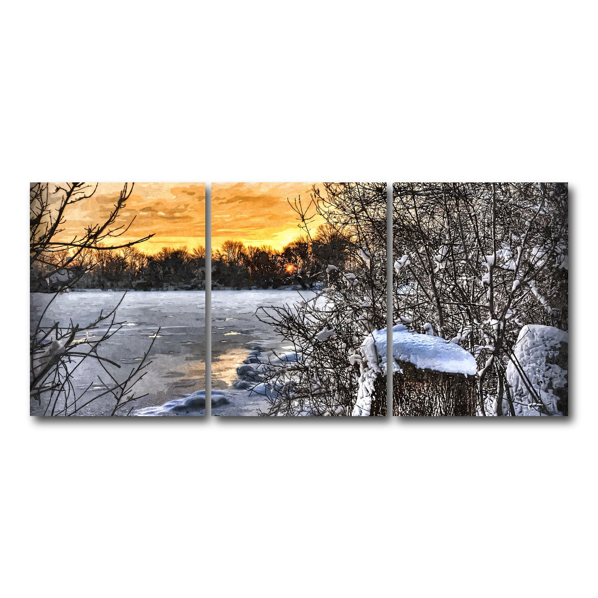 AUTO-MOCKUP WHITE | frozen lake at sunset | 3 Piece | Gallery Wrap Canvas | group=18x24