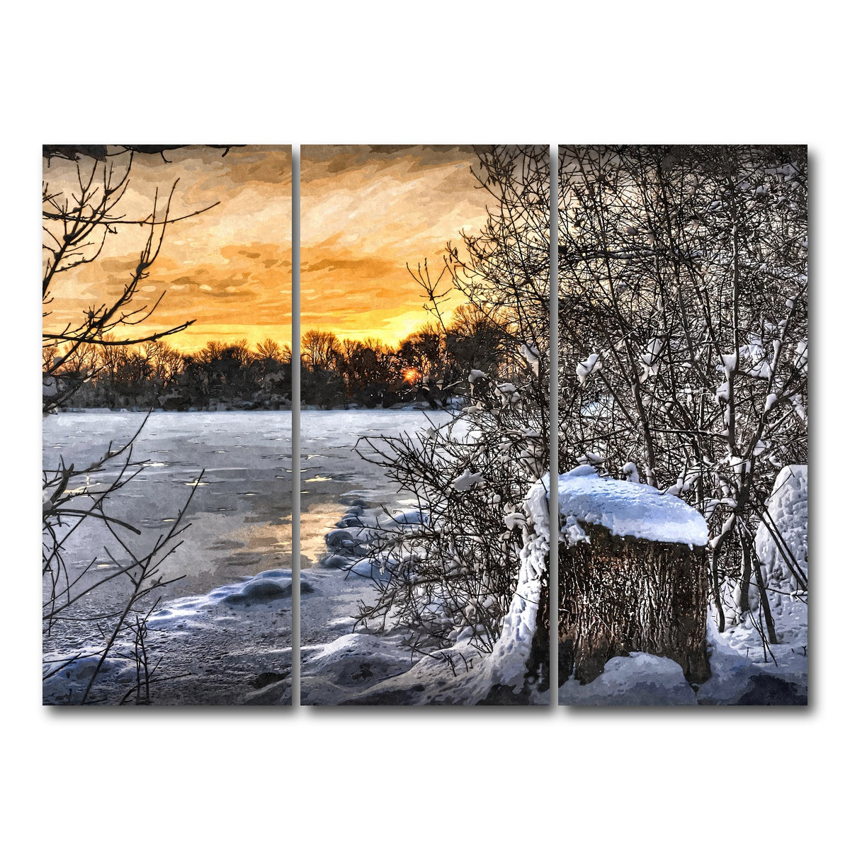 AUTO-MOCKUP WHITE | frozen lake at sunset | 3 Piece | Gallery Wrap Canvas | group=8x18