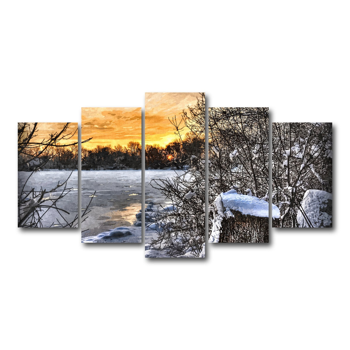 AUTO-MOCKUP WHITE | frozen lake at sunset | 5 Piece | Gallery Wrap Canvas | group=5_normal