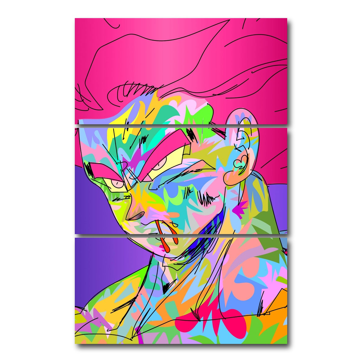 AUTO-MOCKUP WHITE | goku blonde pink | 3 Piece | Gallery Wrap Canvas | group=12x24_stacked