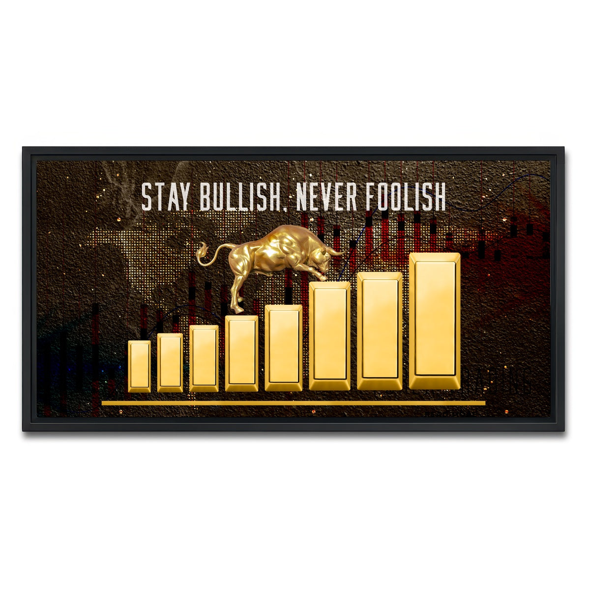 AUTO-MOCKUP WHITE | gold bull design | 1 Piece | Black Framed Canvas | group=2x1
