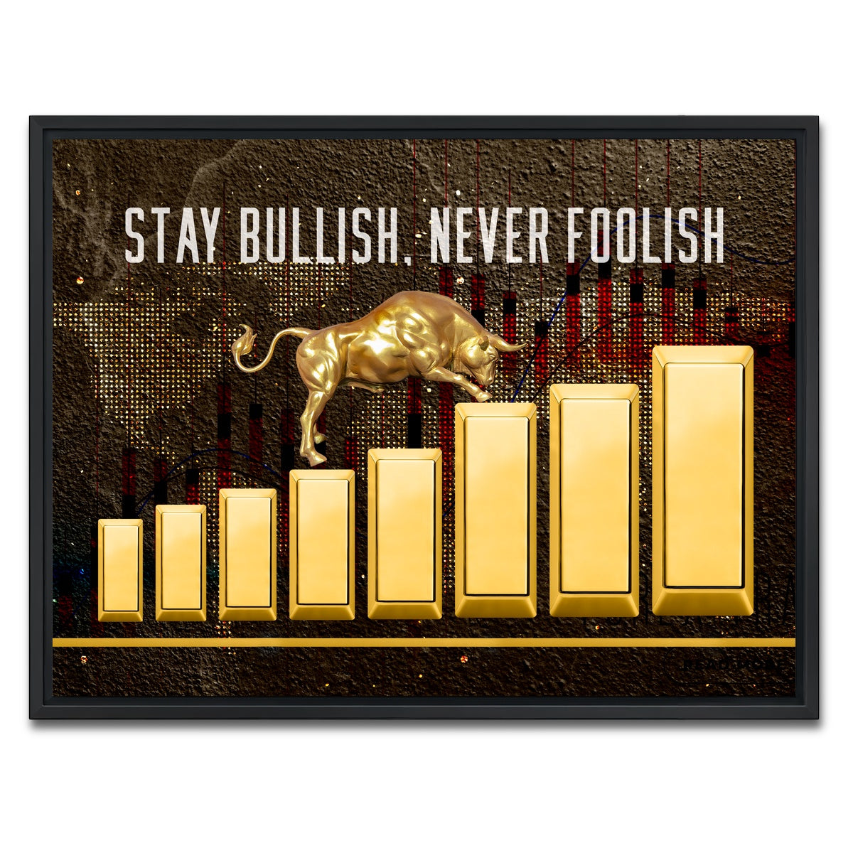 AUTO-MOCKUP WHITE | gold bull design | 1 Piece | Black Framed Canvas | group=4x3