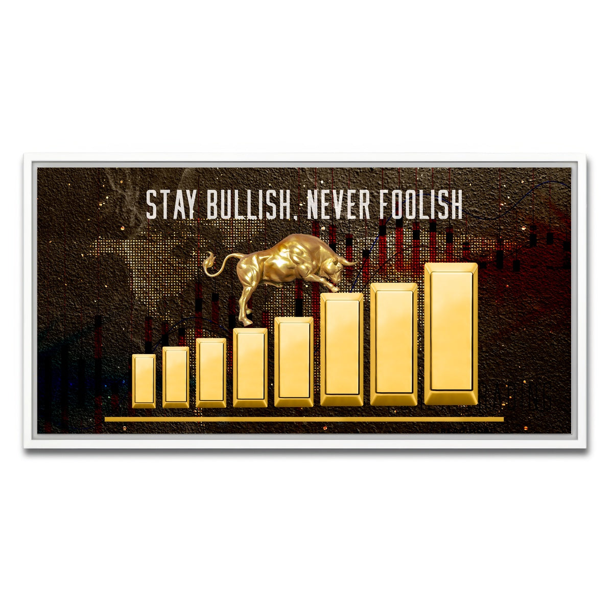 AUTO-MOCKUP WHITE | gold bull design | 1 Piece | White Framed Canvas | group=2x1