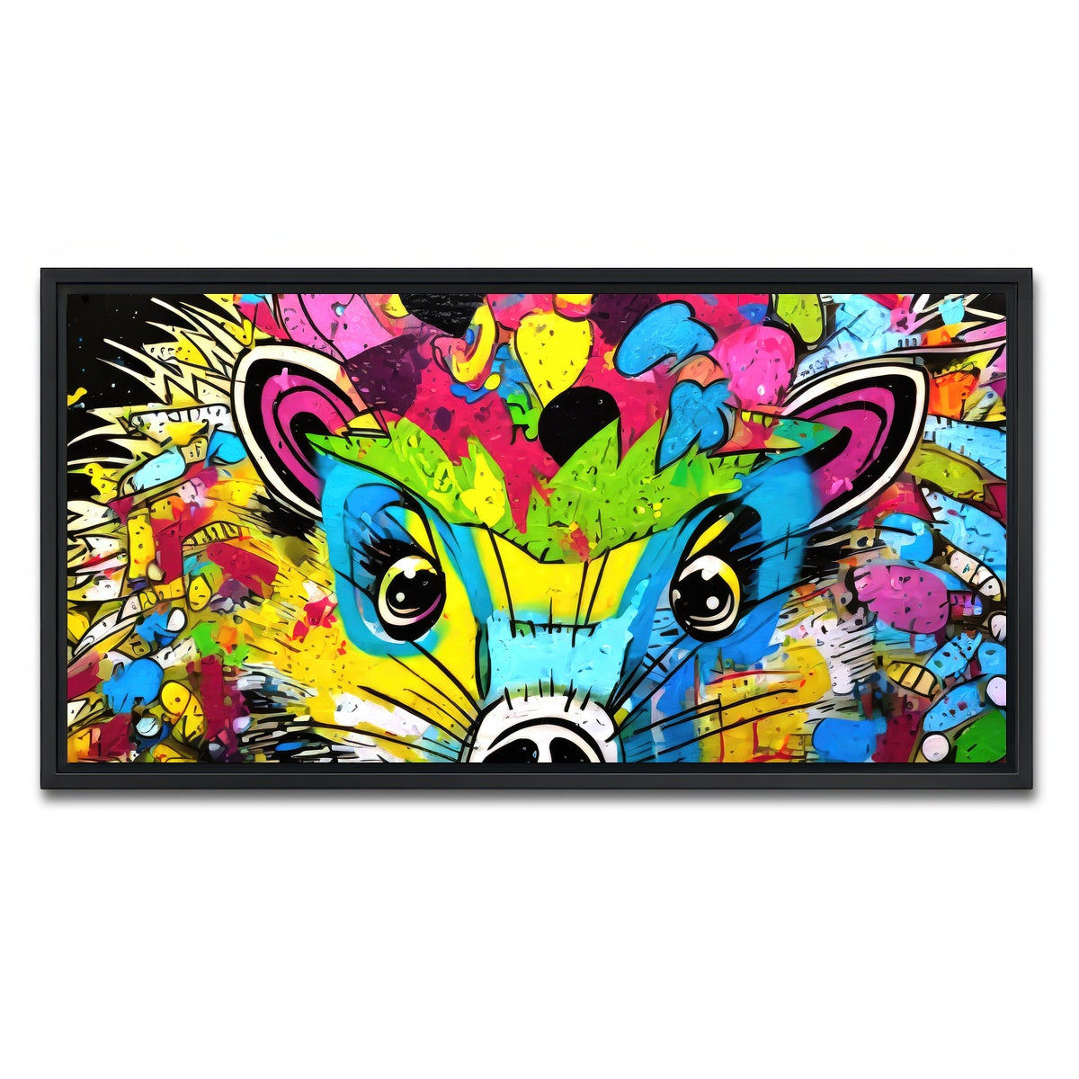 AUTO-MOCKUP WHITE | hedgehog graffiti | 1 Piece | Black Framed Canvas | group=2x1