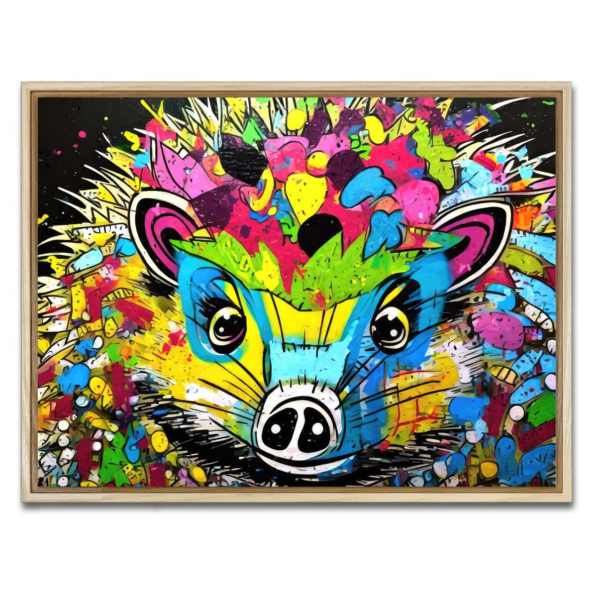 AUTO-MOCKUP WHITE | hedgehog graffiti | 1 Piece | Natural Framed Canvas | group=4x3