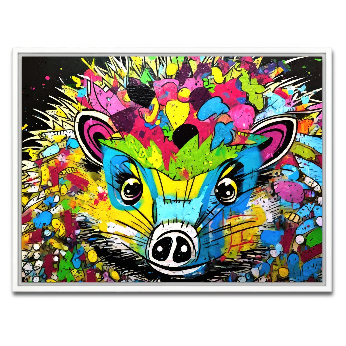 AUTO-MOCKUP WHITE | hedgehog graffiti | 1 Piece | White Framed Canvas | group=4x3