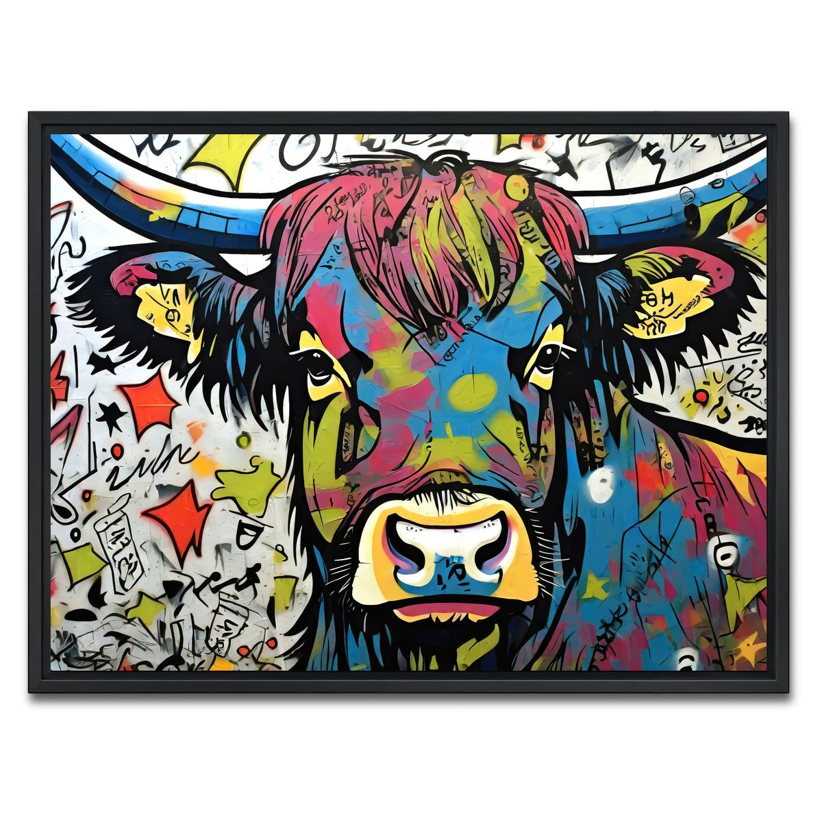 AUTO-MOCKUP WHITE | highland cow graffiti | 1 Piece | Black Framed Canvas | group=4x3