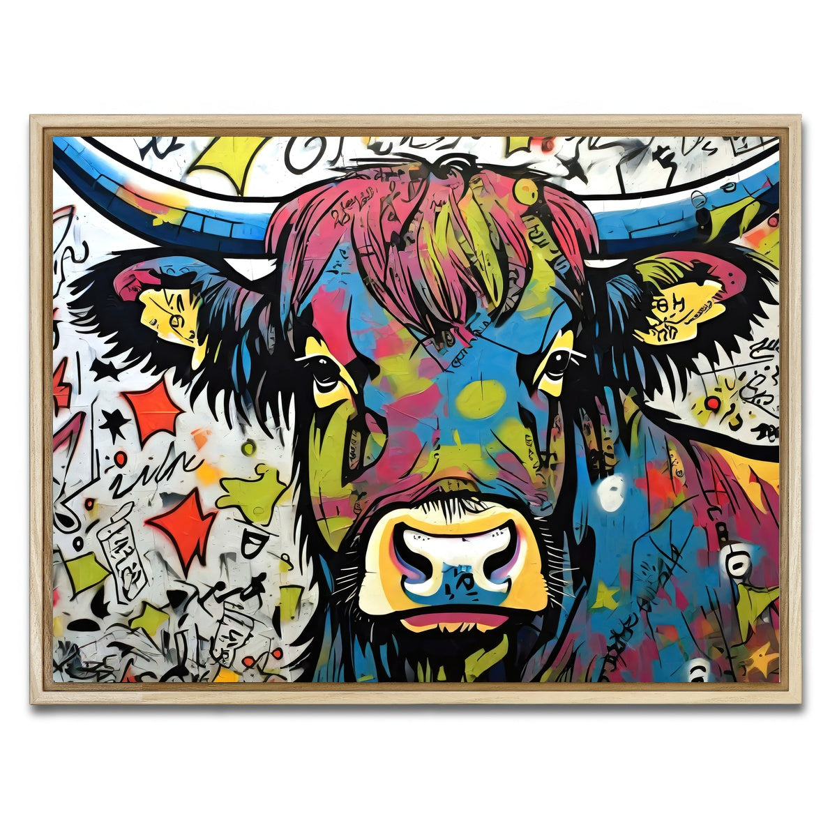 AUTO-MOCKUP WHITE | highland cow graffiti | 1 Piece | Natural Framed Canvas | group=4x3