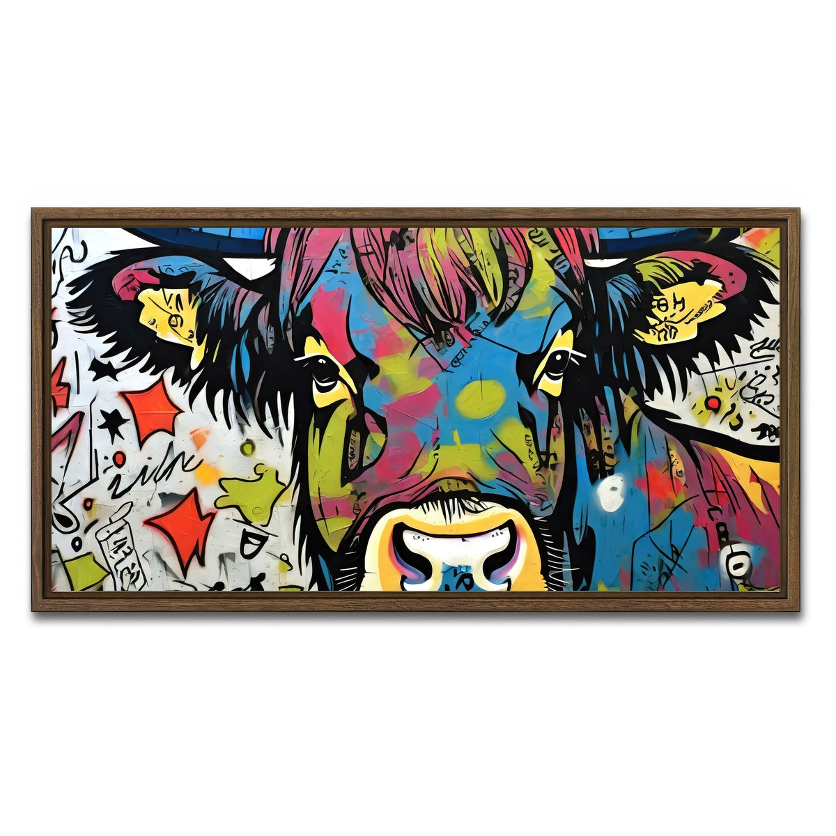 AUTO-MOCKUP WHITE | highland cow graffiti | 1 Piece | Walnut Framed Canvas | group=2x1