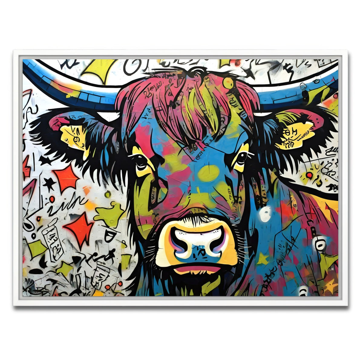 AUTO-MOCKUP WHITE | highland cow graffiti | 1 Piece | White Framed Canvas | group=4x3