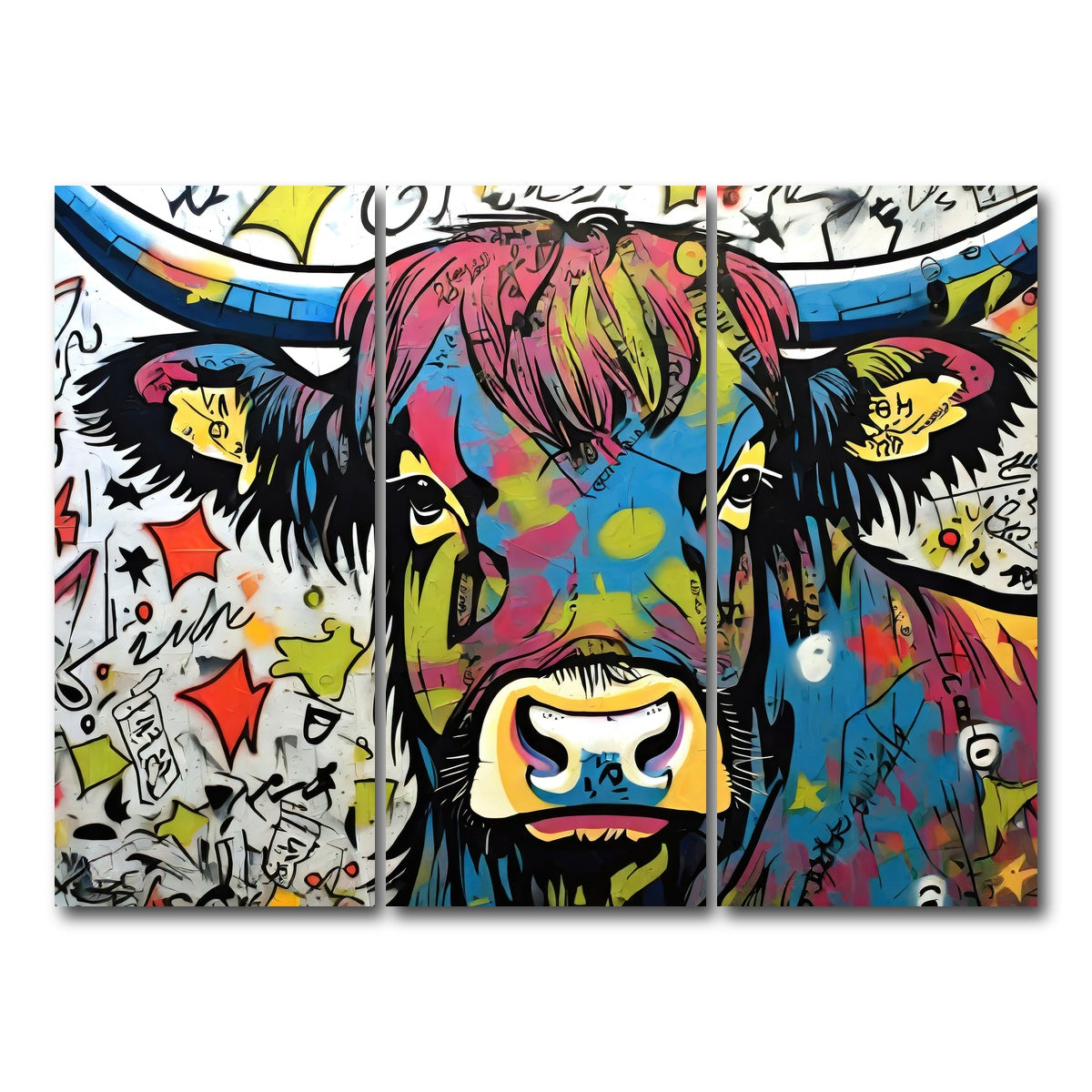 AUTO-MOCKUP WHITE | highland cow graffiti | 3 Piece | Gallery Wrap Canvas | group=8x18