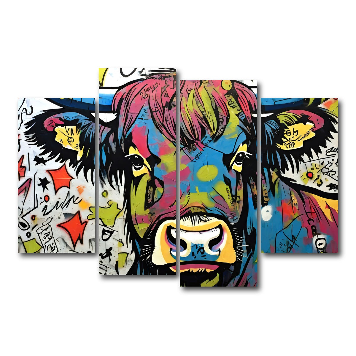 AUTO-MOCKUP WHITE | highland cow graffiti | 4 Piece | Gallery Wrap Canvas | group=4_short
