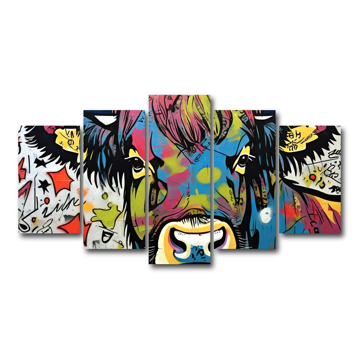 AUTO-MOCKUP WHITE | highland cow graffiti | 5 Piece | Gallery Wrap Canvas | group=5_normal