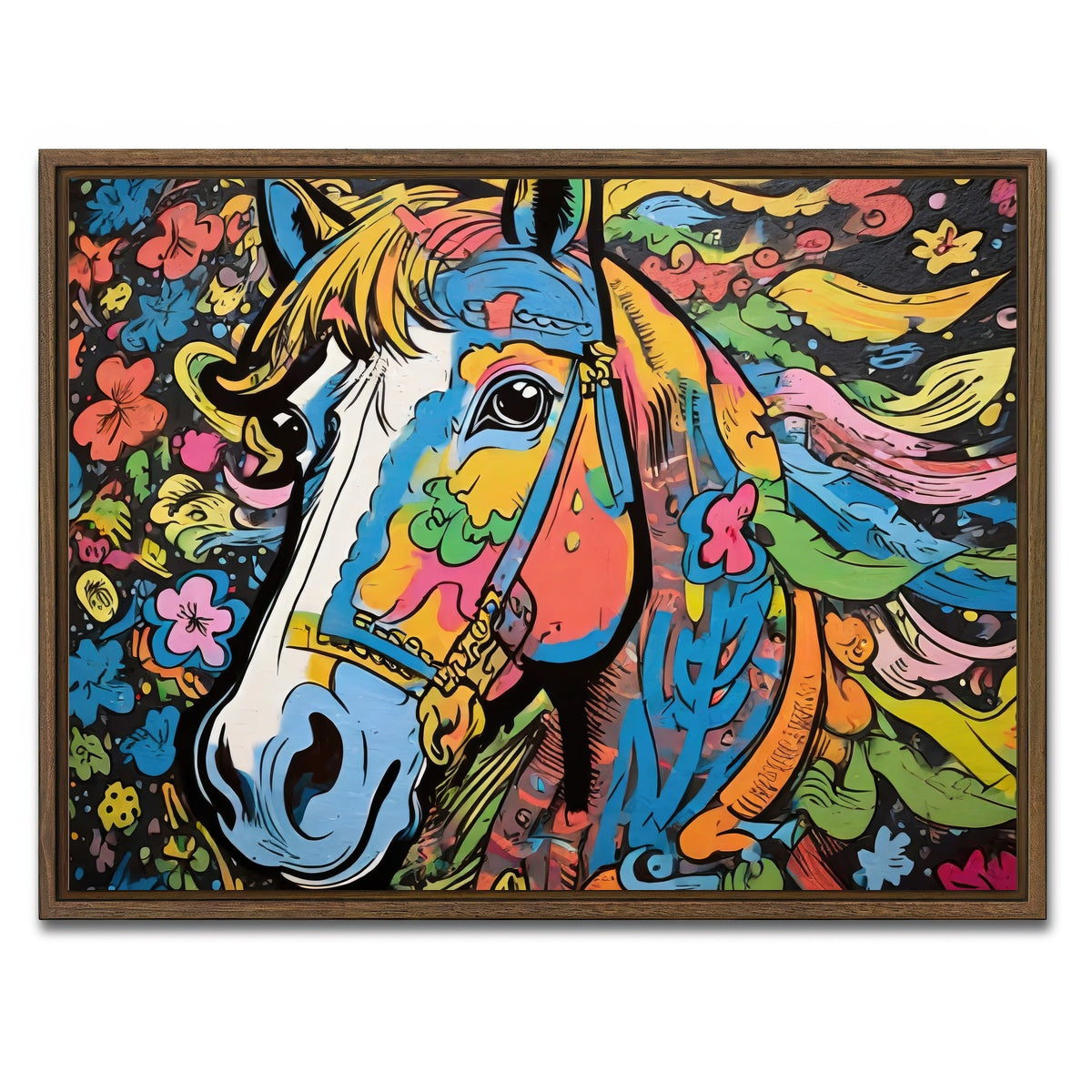 AUTO-MOCKUP WHITE | horse graffiti | 1 Piece | Walnut Framed Canvas | group=4x3