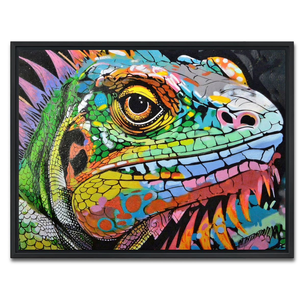 AUTO-MOCKUP WHITE | iguana graffiti | 1 Piece | Black Framed Canvas | group=4x3