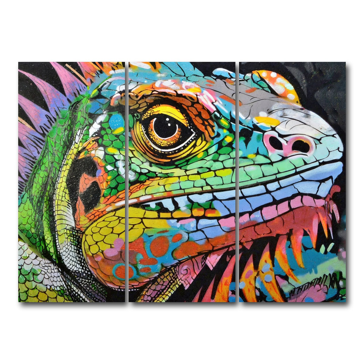AUTO-MOCKUP WHITE | iguana graffiti | 3 Piece | Gallery Wrap Canvas | group=8x18