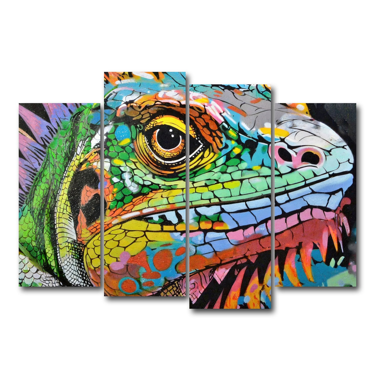 AUTO-MOCKUP WHITE | iguana graffiti | 4 Piece | Gallery Wrap Canvas | group=4_normal
