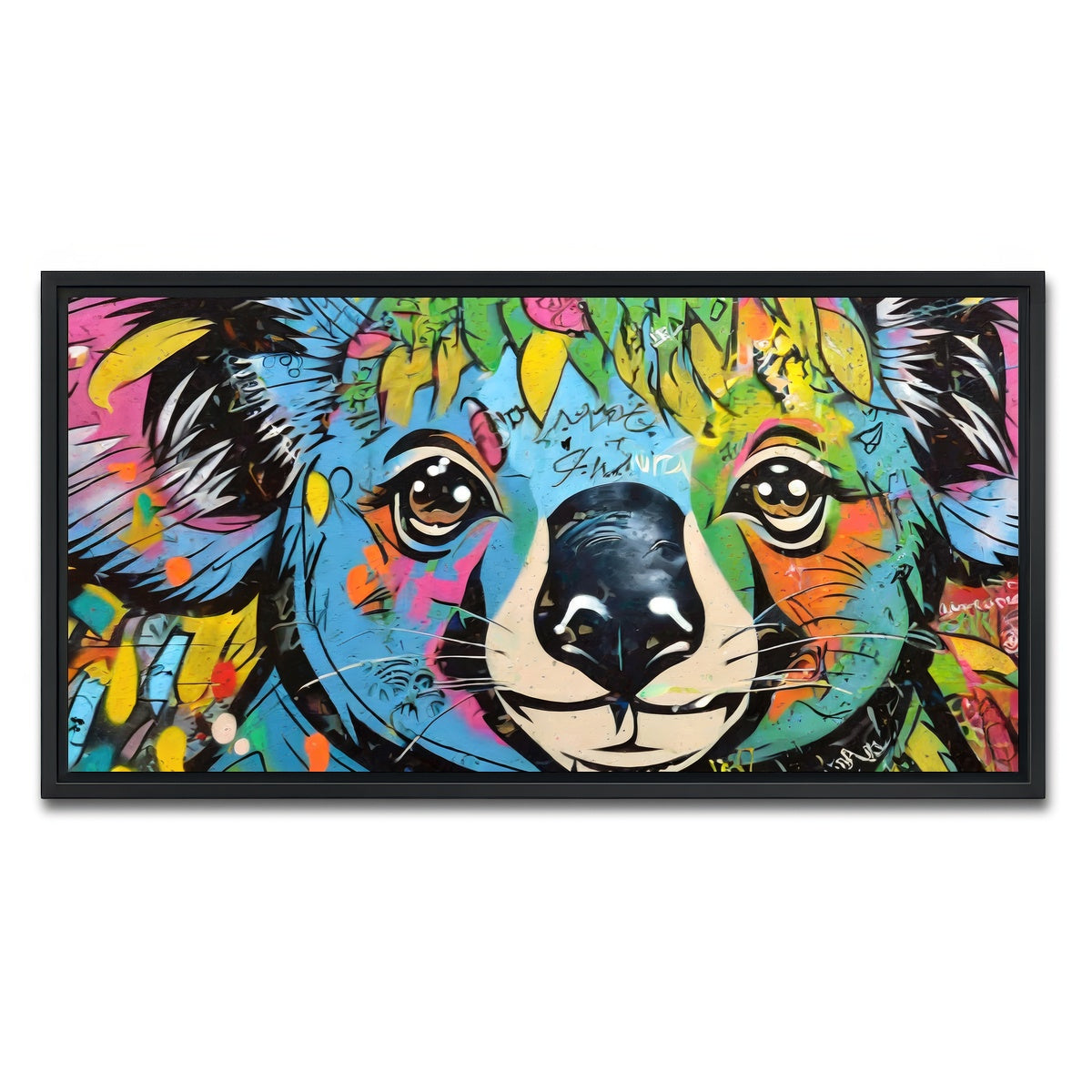 AUTO-MOCKUP WHITE | koala graffiti | 1 Piece | Black Framed Canvas | group=2x1