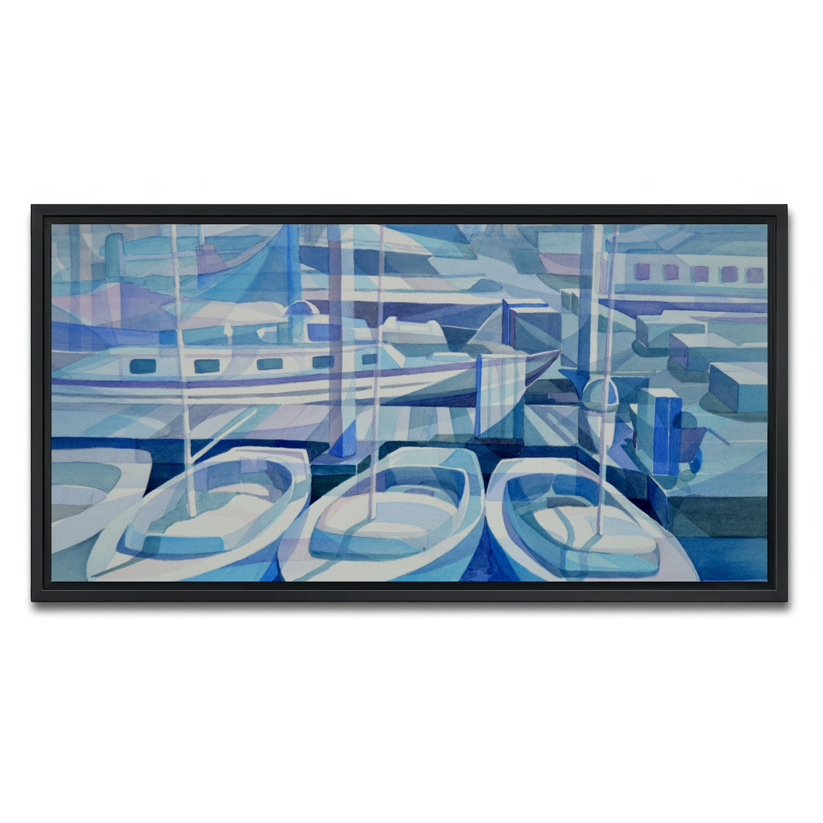 AUTO-MOCKUP WHITE | marina in blue | 1 Piece | Black Framed Canvas | group=2x1